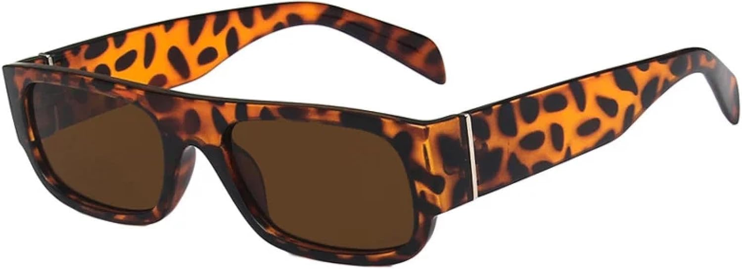 

Ретро маленькие прямоугольные женские солнцезащитные очки, модные, цвета шампанского, фиолетовые, с защитой от УФ-излучения UV400, трендовые мужские очки HHZZYVY, Leopard Tea