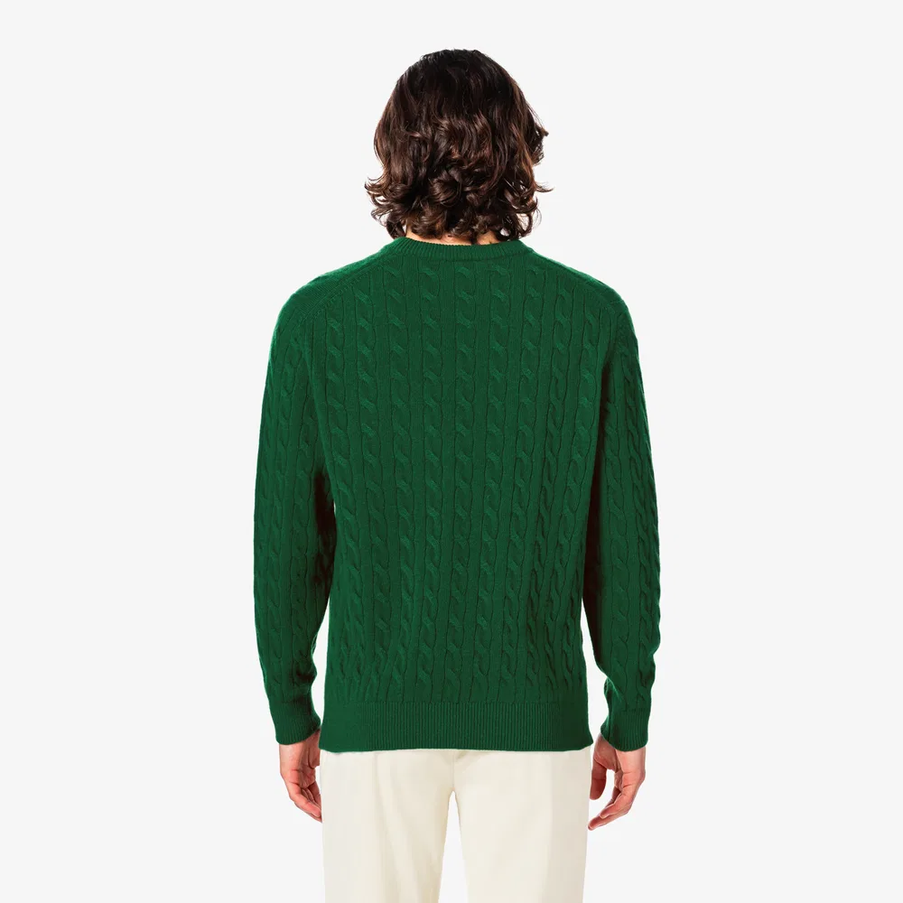 Мужской пуловер с круглым вырезом и косами зелёный от Lacoste — фото 3