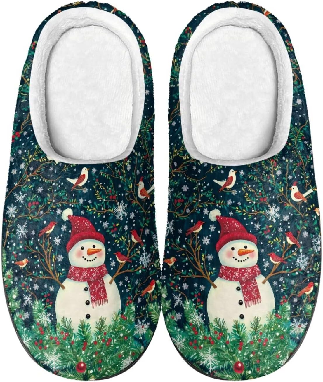 

Уютные тапочки, мягкие и удобные, с нескользящей подошвой, для женщин и мужчин, домашняя обувь, обувь для спальни Cadowhimsy, Christmas Snowman Bird
