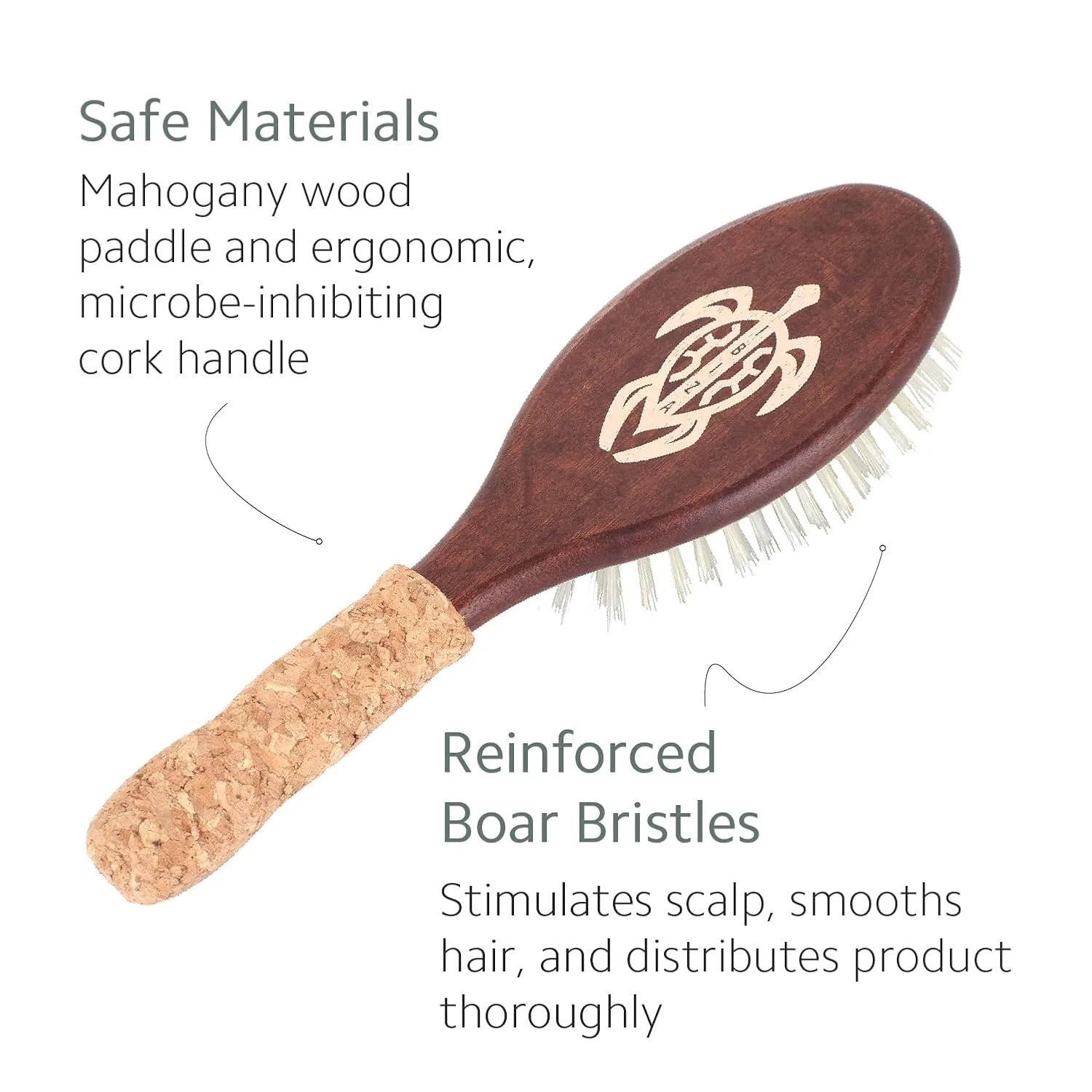 Щетка для волос Ibiza Hair Oval Boar Flat Brush (OC Series) с усиленной щетиной из кабана и нейлона, пробковой ручкой, термостойкая 1 штука (1 шт.) — фото 3
