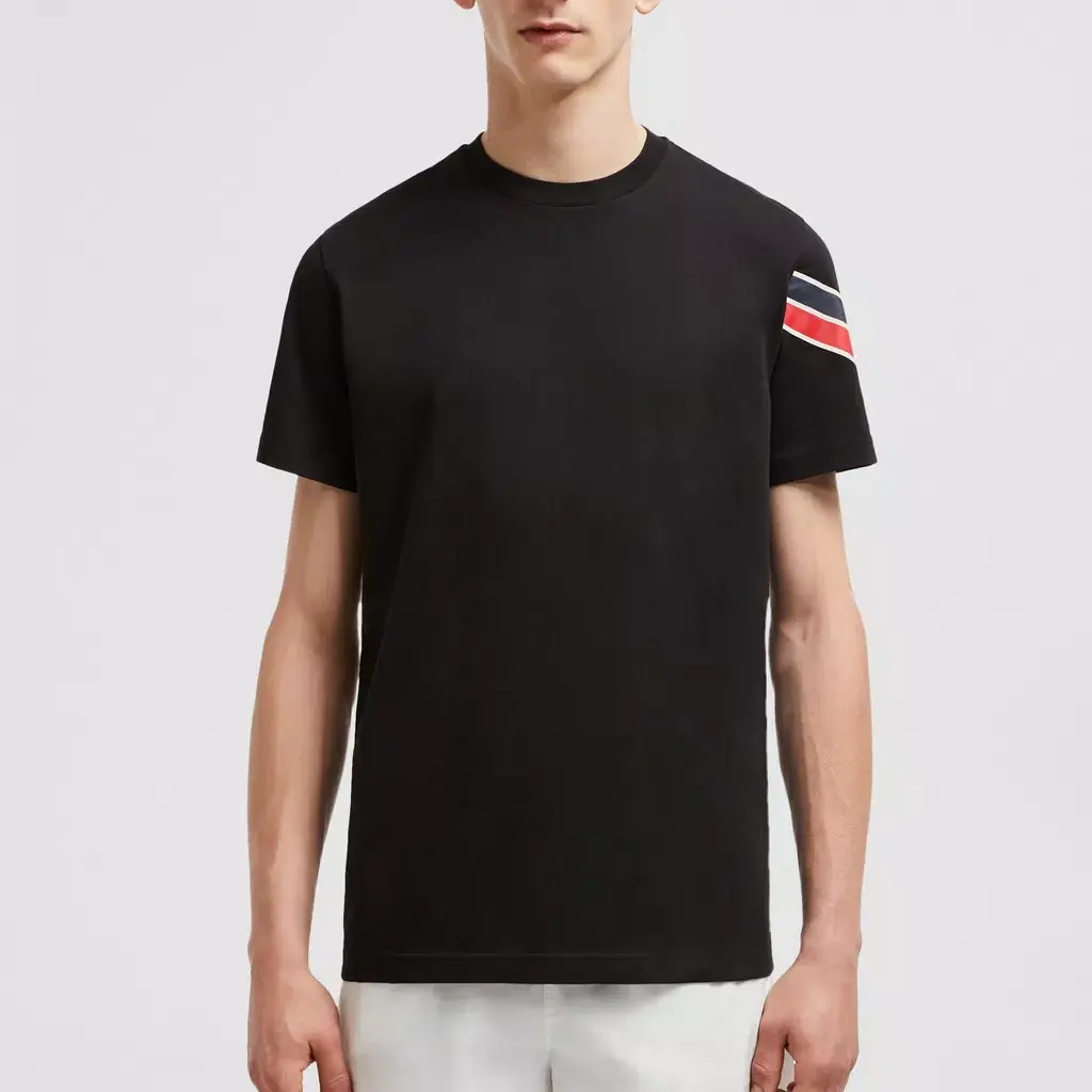 Трехцветная хлопковая футболка Moncler, черная — фото 3