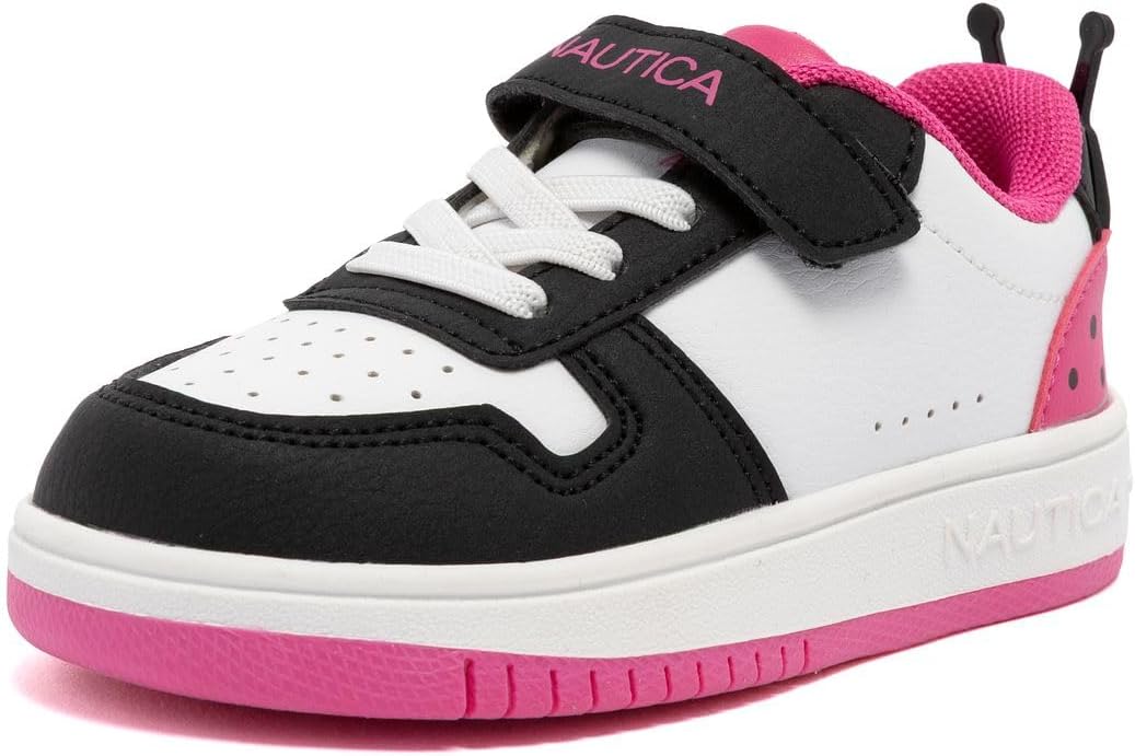 

Кроссовки Nautica для девочек с регулируемым ремешком и эластичными банджи-ремешками, Удобная повседневная обувь (малыши/дети младшего возраста), белый/черный/розовый