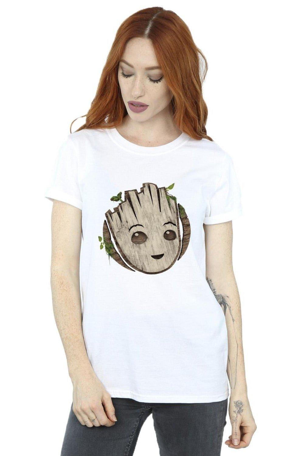 

Хлопковая футболка бойфренда I Am Groot с деревянной головой Marvel, белый