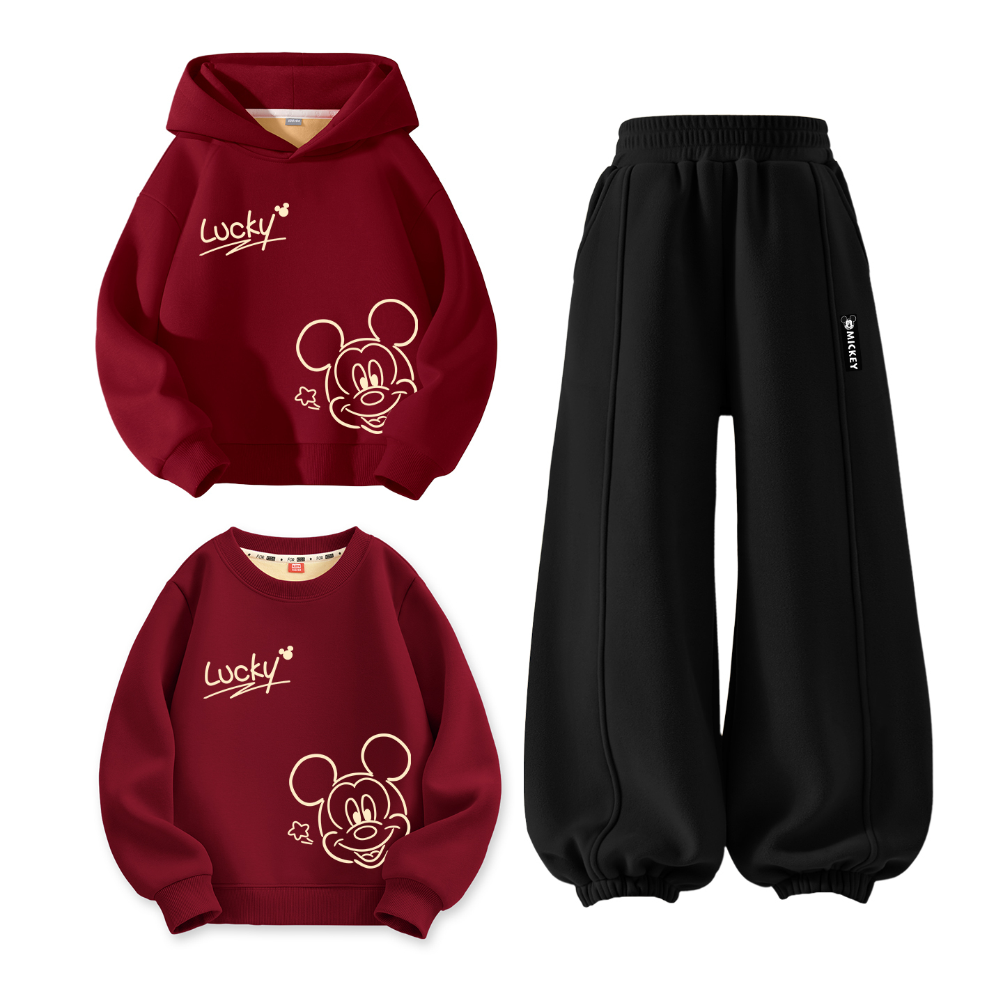 Детский костюм Tang с круглым вырезом и толстым воротником Disney, [thickened and fleece-lined]di wealth treasure k бордовый+di h long hook-and-loop k черный+di wealth treasure k бордовый — фото 3