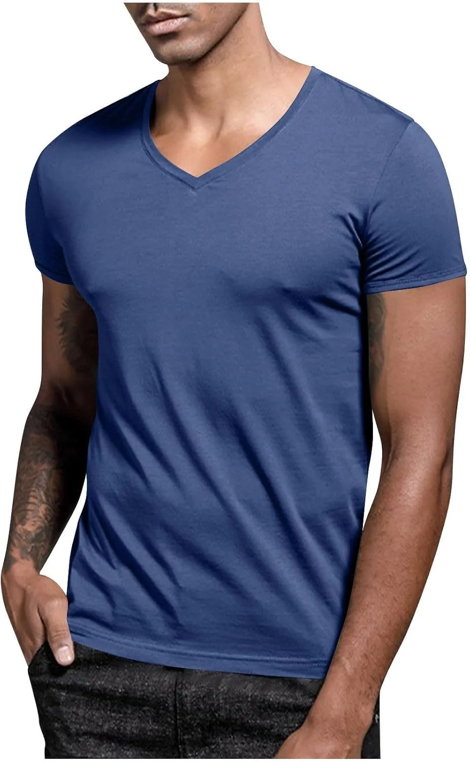 

Футболка с V-образным вырезом мужская, летняя, однотонная