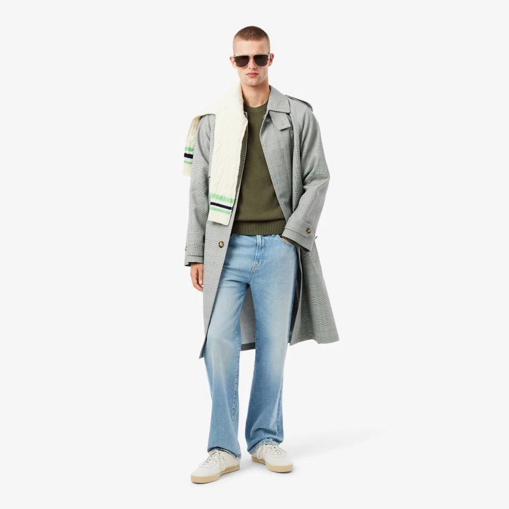 Мужской кашемировый свитер с круглым вырезом цвета хаки от Lacoste — фото 4