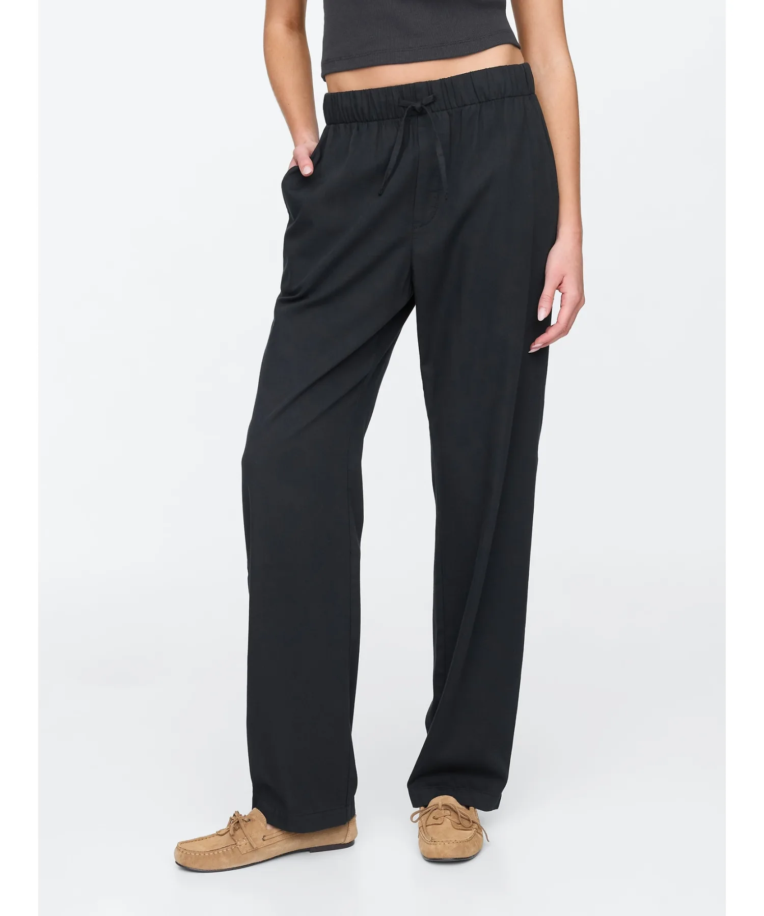 Женские брюки из твила Mid-Rise Easy Twill Pants GAP черные