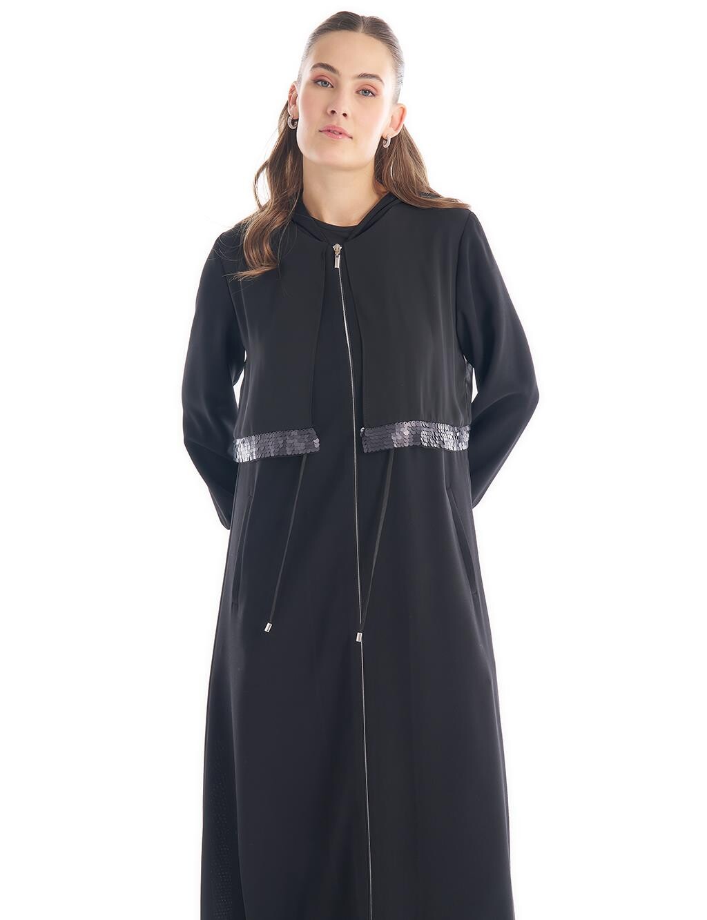 

Абая Hood Detailed Fabric Mixed Wear and Go Black Kayra