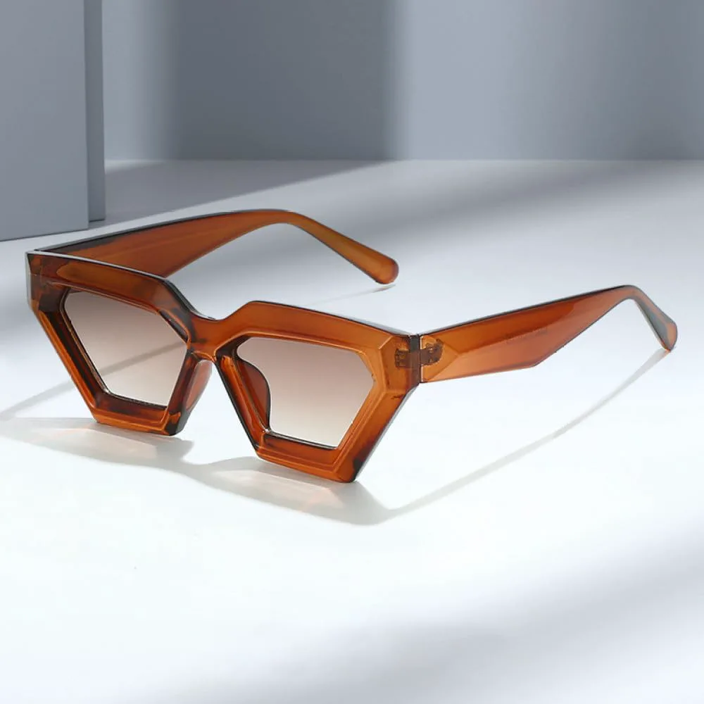 

Солнцезащитные очки LVTFCO Retro Polygon Cat Eye для женщин, градиентные, с защитой от УФ-излучения UV400, модные и уникальные для мужчин, Black Gray Blue