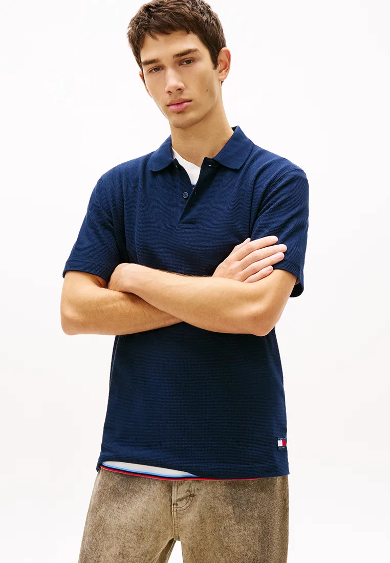 Поло, регулярный крой, вафельная вязка, Tommy Jeans Tommy Hilfiger, темно-синий