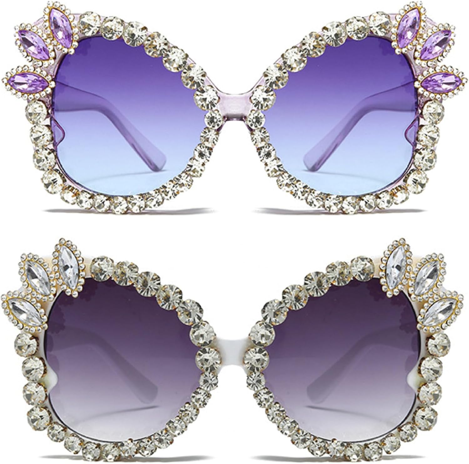 

Солнцезащитные очки в форме бабочки для женщин и мужчин, винтажные, с бриллиантами и стразами, в стиле ретро, ​​для рейв-вечеринок, Хэллоуина, с защитой от ультрафиолета UV400 mincl, 2pcs-purple&white