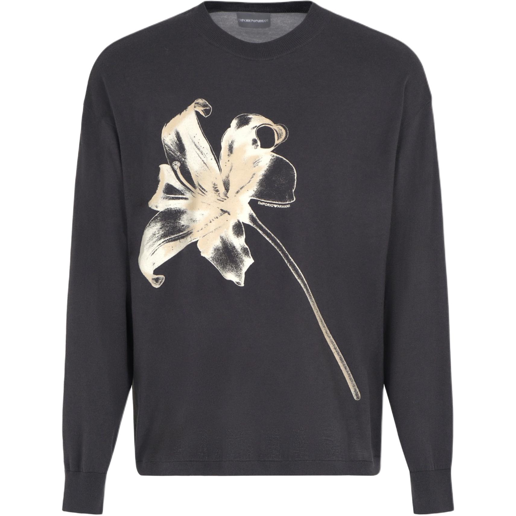 

Джемпер Asv из смеси шерсти и лиоцелла с цветочным принтом Emporio Armani, черный