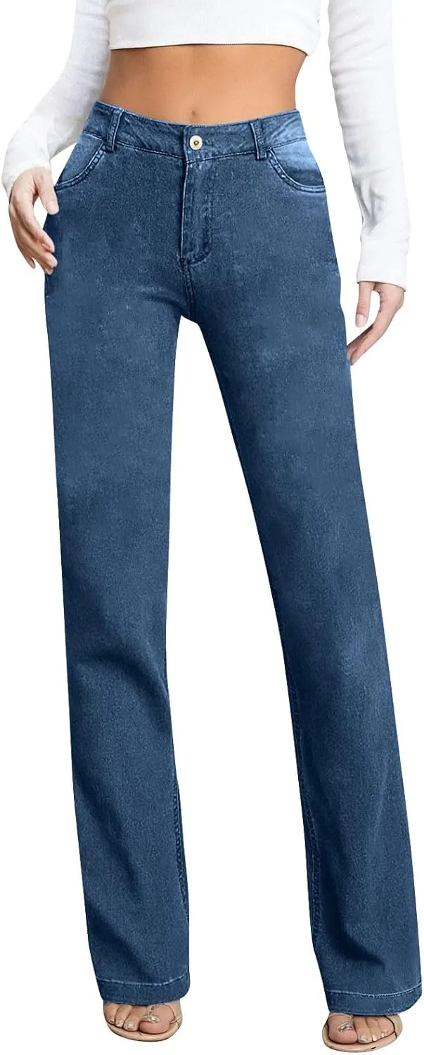 

Джинсы для женщин High Waisted, стрейч, прямые, с карманами