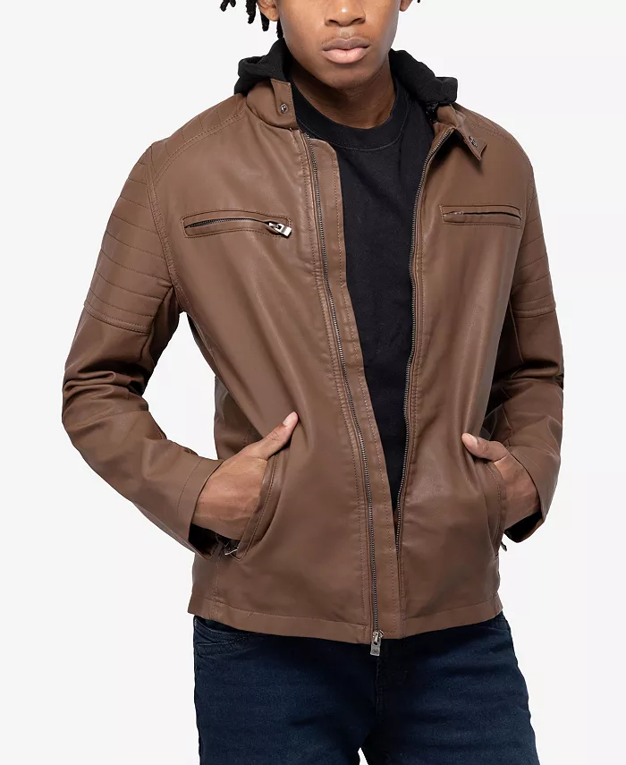 

Мужская куртка из искусственной кожи с капюшоном и стойкой Xray, загар/бежевый