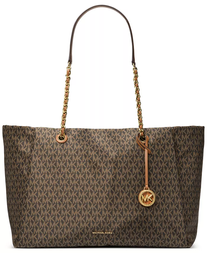 

Грузинская большая нейлоновая сумка-тоут с верхней молнией Michael Kors, коричневый/бежевый