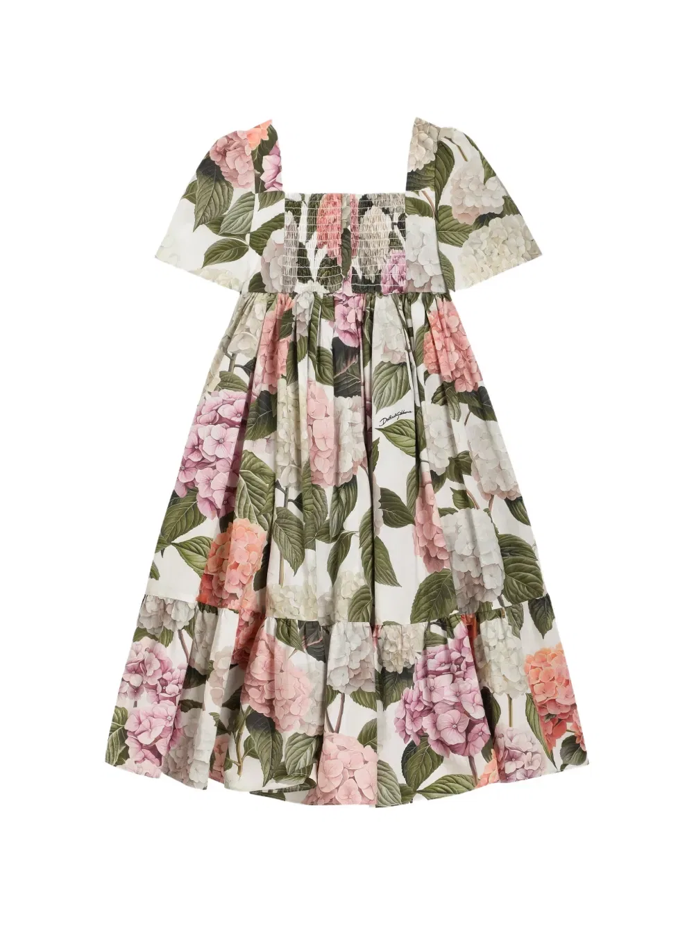 Платье из поплина с принтом в виде гортензий Dolce & Gabbana Kids, белый — фото 2