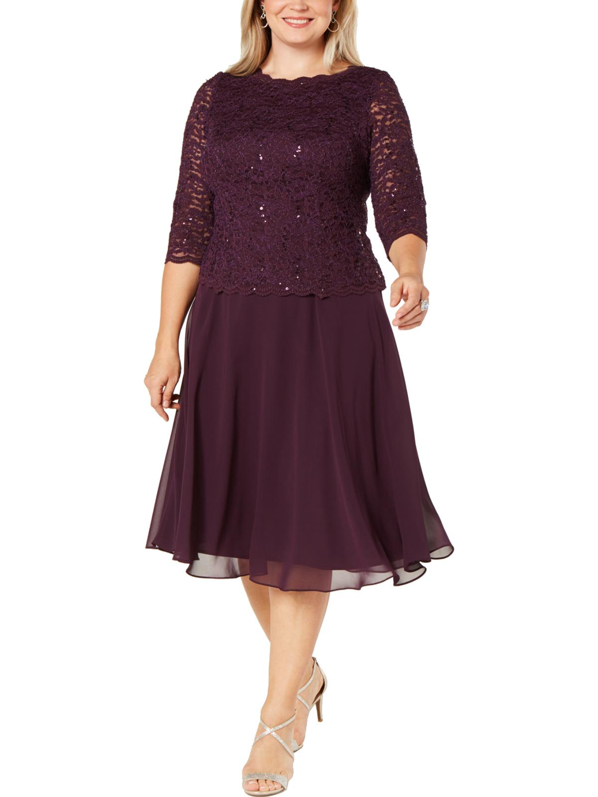 

Плюс Женское Коктейльное Платье С Блестками и Пайетками Alex Evenings, цвет deep plum