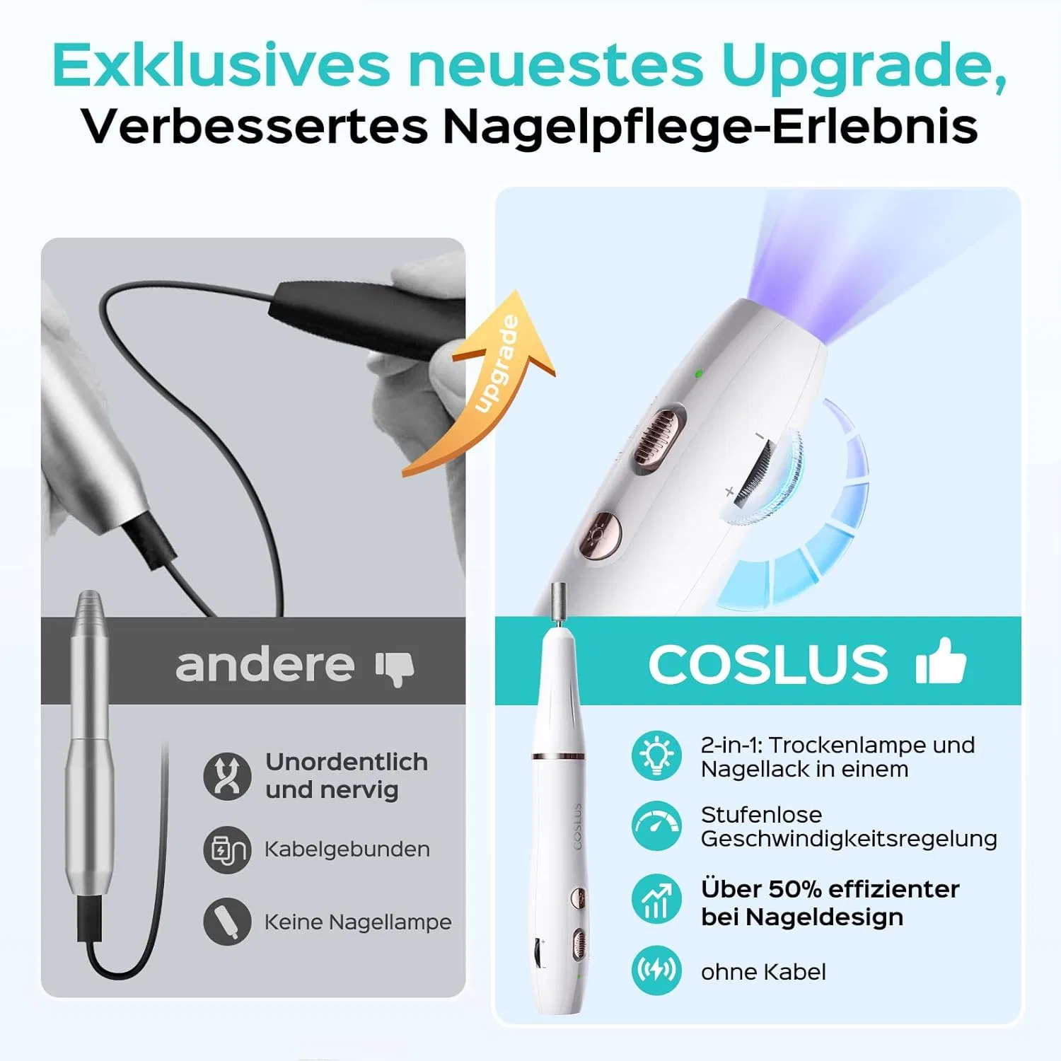 Беспроводной аппарат для маникюра COSLUS с подсветкой Coslus, White — фото 3