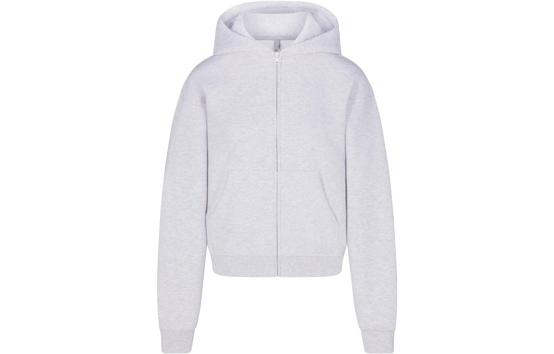 

SKIMS COTTON FLEECE CLASSIC ZIP UP HOODIE Толстовка с капюшоном на молнии женская светло-серый меланж, LIGHT HEATHER GREY/Светло-серый меланж
