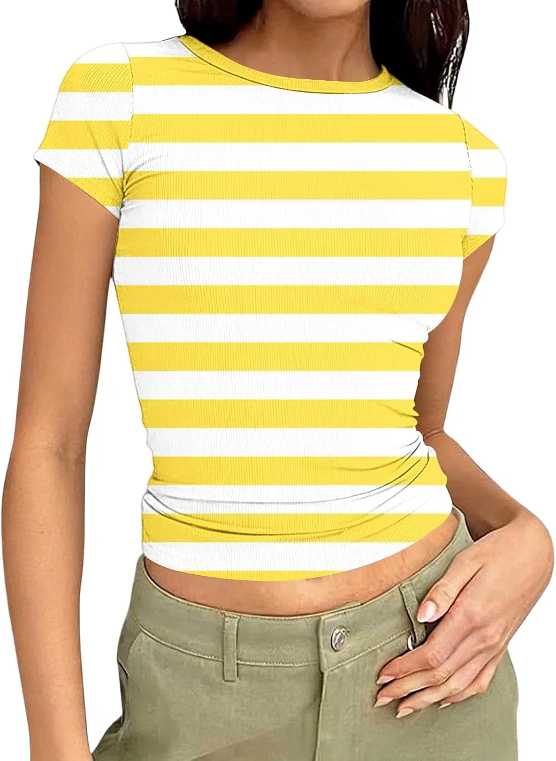 Женская футболка с полосками, Polyester/Spandex, Yellow
