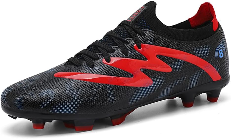 

Футбольные бутсы унисекс FG для тренировок, атлетические, нескользящие, с длинными шипами, высокие, для детей Welrung, черный/красный