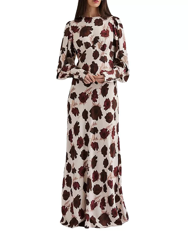 

Длинное атласное платье-макси Alize с длинными рукавами Malina, коричневый