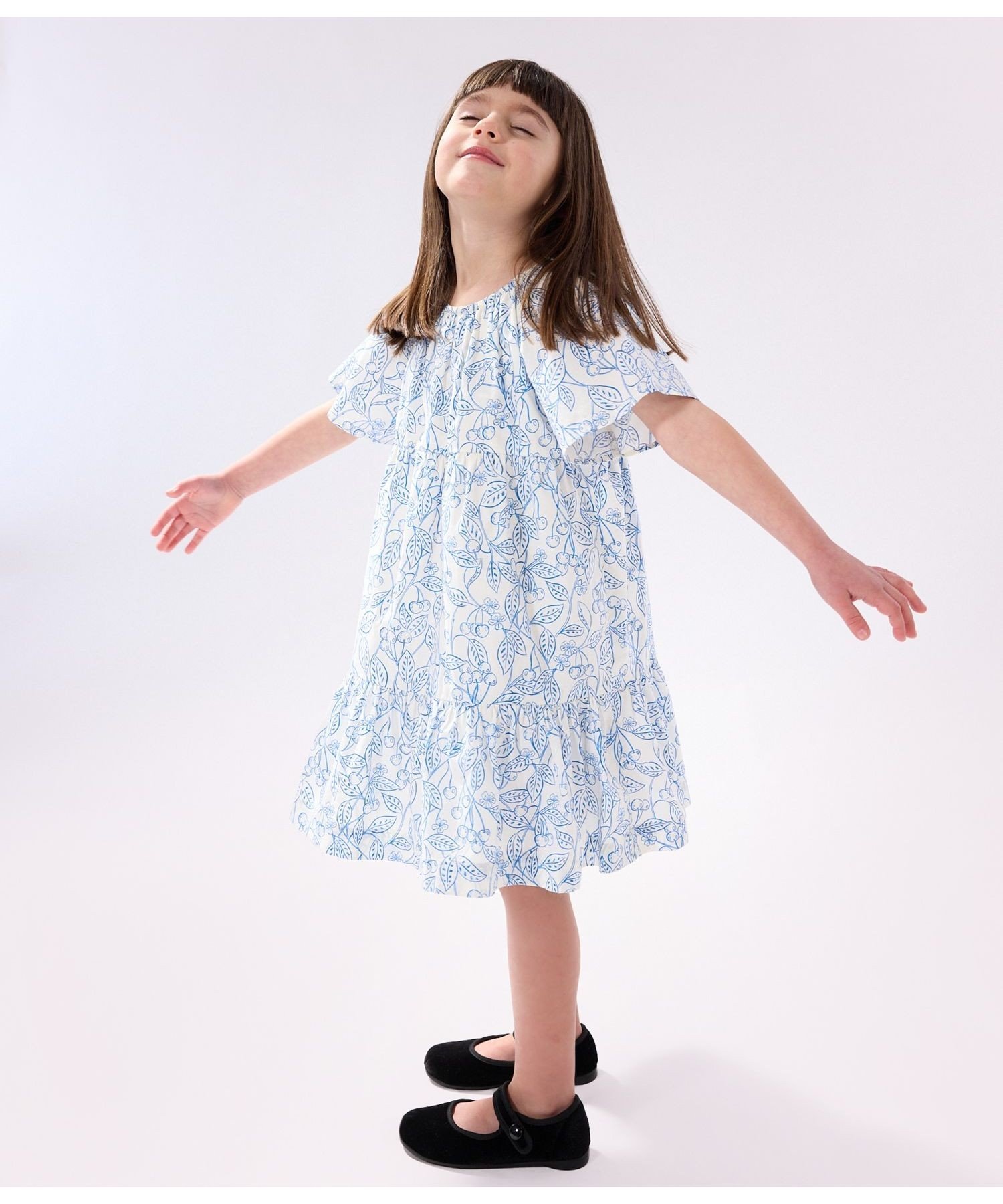 Платье с короткими рукавами PETIT BATEAU, Off-white/royal blue — фото 2