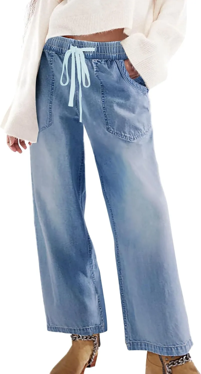 

Seseragi женские бочкообразные джинсы с растяжкой, потертые, на шнурке, широкие, свободные, на резинке