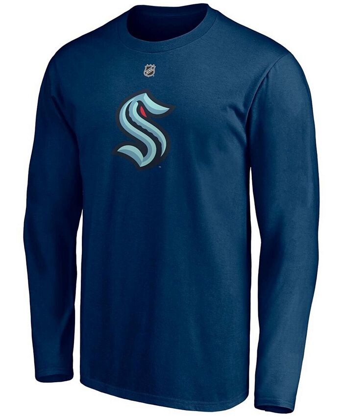 Мужская футболка с длинным рукавом Philipp Grubauer Deep Sea Seattle Kraken Authentic Stack с именем и номером Fanatics, синий — фото 2