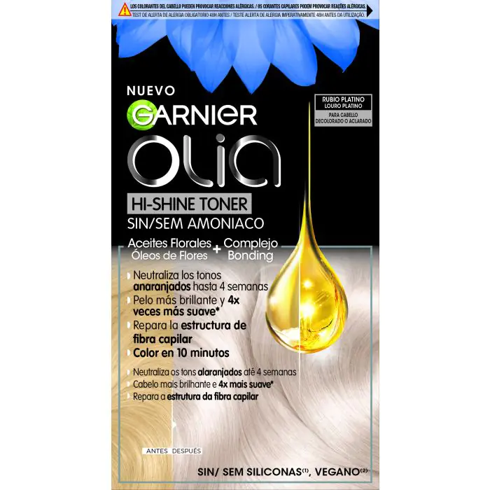 

Краска для волос olia hi shine toner para cabello decolorado o aclarado Garnier, цвет rubio platino