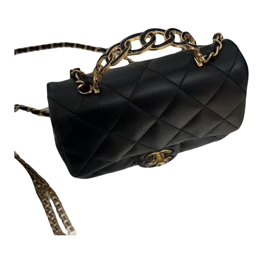 CHANEL Женская мини-сумка через плечо из овчины черная — фото 3