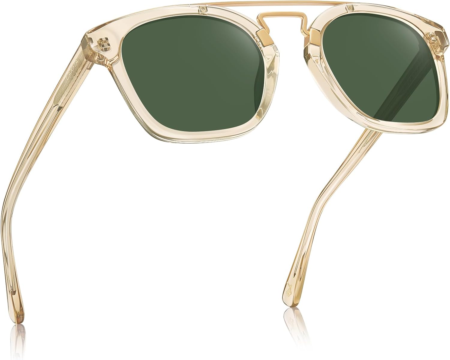 

Женские поляризованные солнцезащитные очки CARFIA Retro с защитой от УФ-излучения UV400, уникальная двойная металлическая перемычка, квадратные линзы из высококачественного ацетата, A2 Transparent Yellow Frame Green Lenses