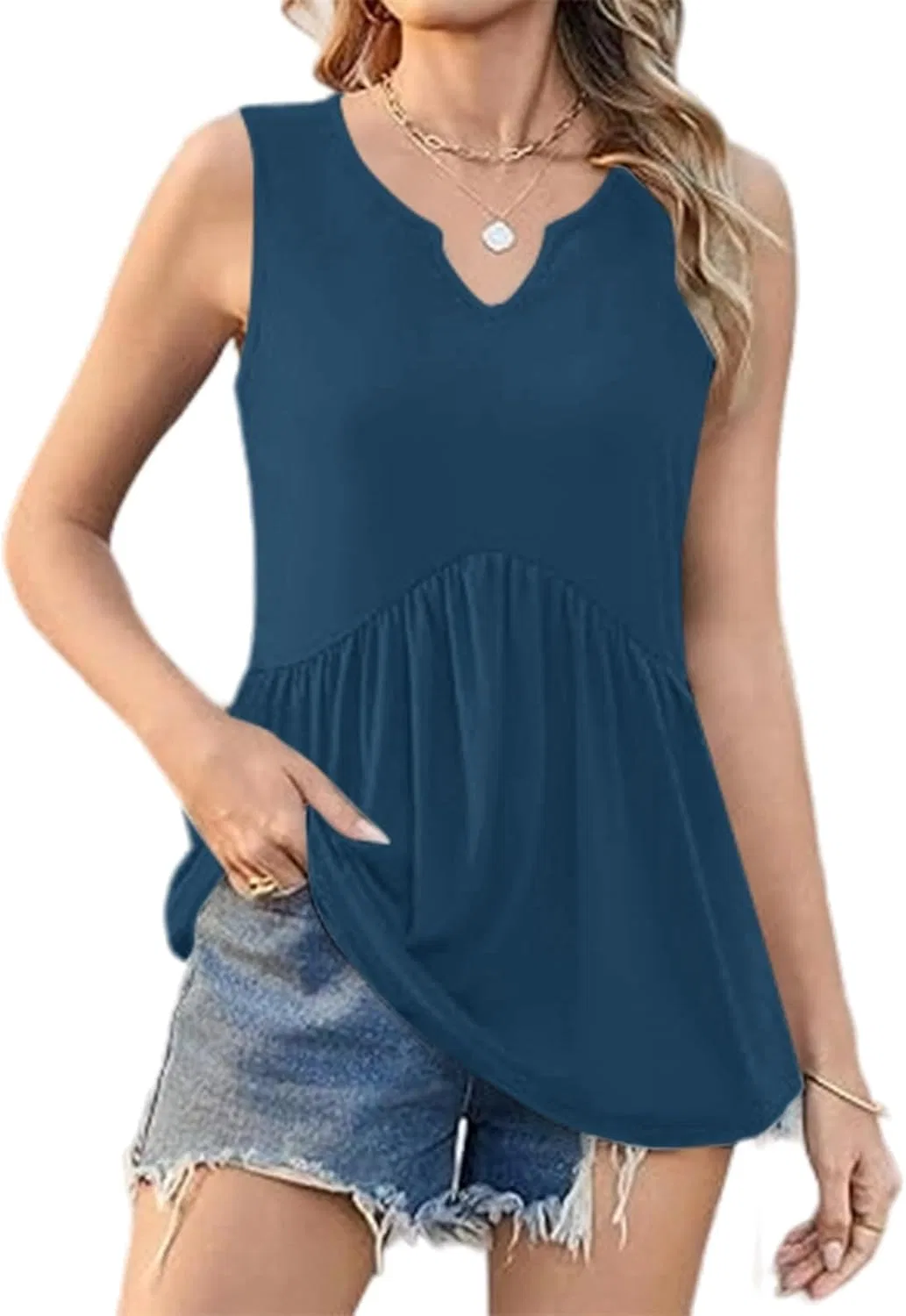 Женский топ без рукавов, повседневный, свободный, Solid Color, 2-dark Blue