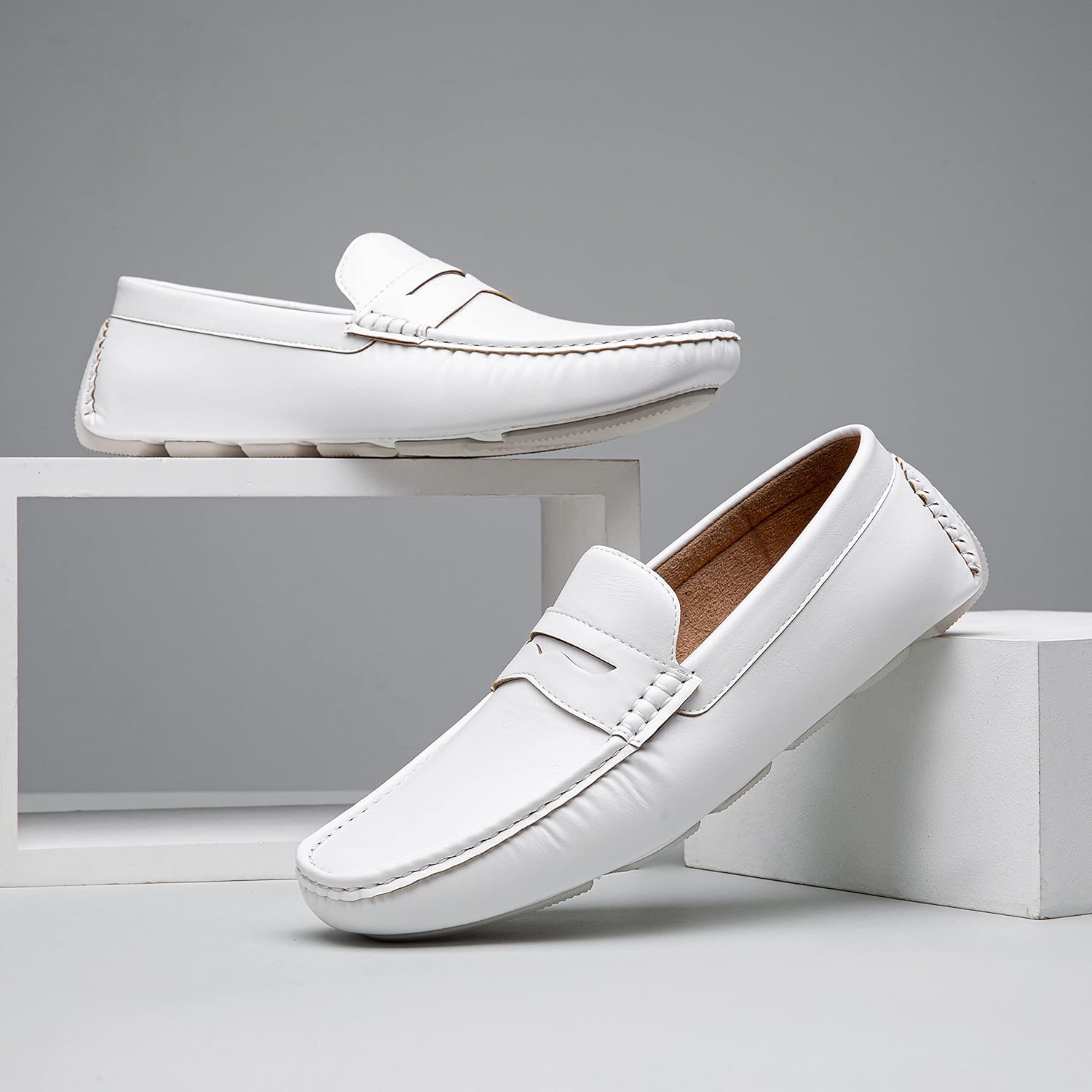 Мужские лоферы Vostey, слипоны, водительские лоферы, повседневные лоферы для мужчин, белый — фото 3