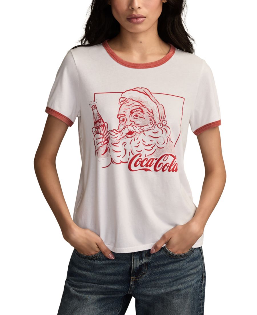 

Женская футболка с круглым вырезом Coca Cola Halftone Santa Classic Lucky Brand, Bright White