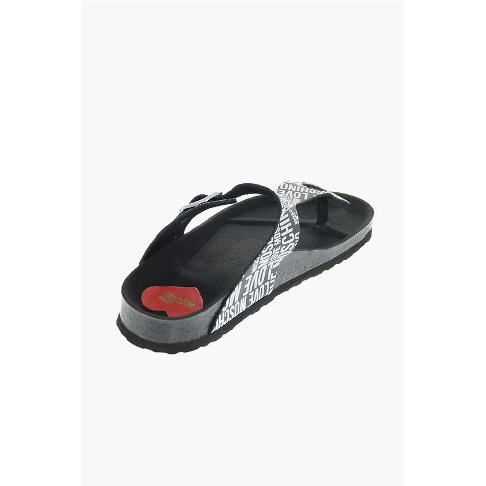 LOVE MOSCHINO Двухцветные сандалии с принтом логотипа BIRKI30 Moschino, Black and White — фото 2