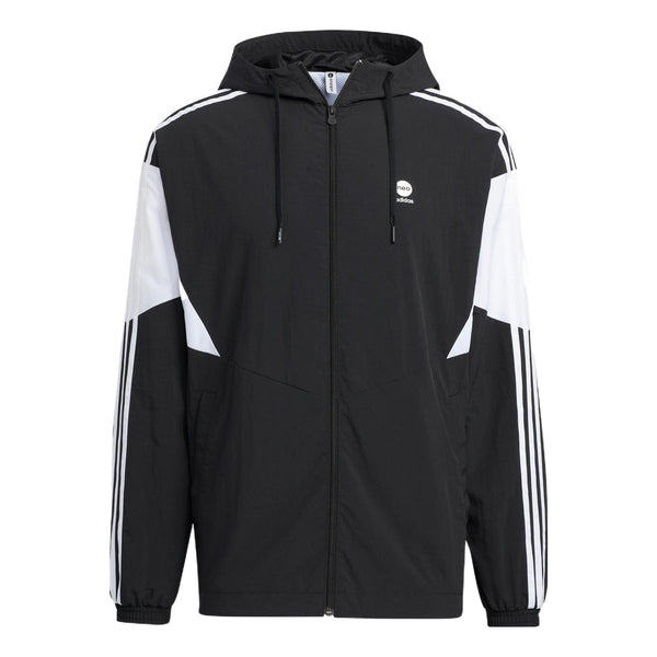 

Куртка Men's adidas Logo Printing Colorblock Stripe Zipper Hooded Long Sleeves Sports Jacket Autumn Black, черный