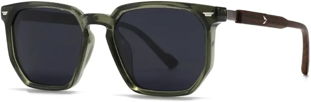 

Солнцезащитные очки Polygon для женщин и мужчин, модные, с отделкой под дерево, роскошные, с заклепками, защита от УФ-излучения UV400 UATXTAU, Green Grey