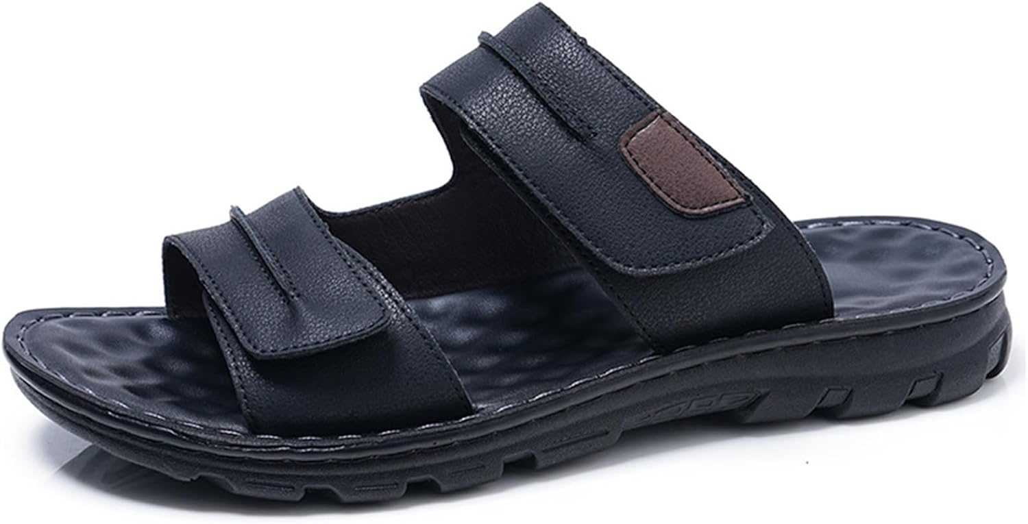 

Мужские кожаные шлепанцы с открытым носком для улицы, удобные повседневные шлепанцы, летние сандалии-слипоны для мужчин Abborora, черный