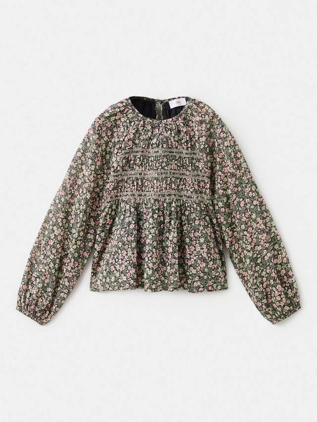 

Детская блузка Mireia из хлопка с цветочным принтом Mango, Bright Green