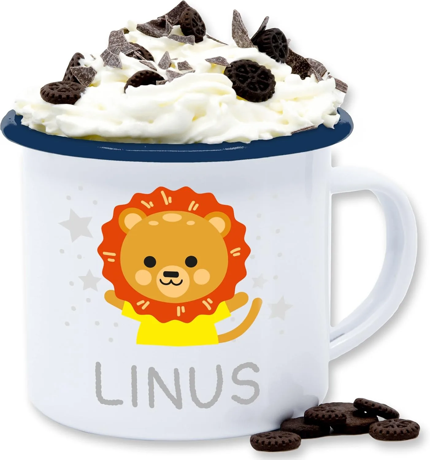Эмалированная кружка с именем Lion - 300 мл - бело-голубая Geschenk mit Namen personalisiert by Shirtracer