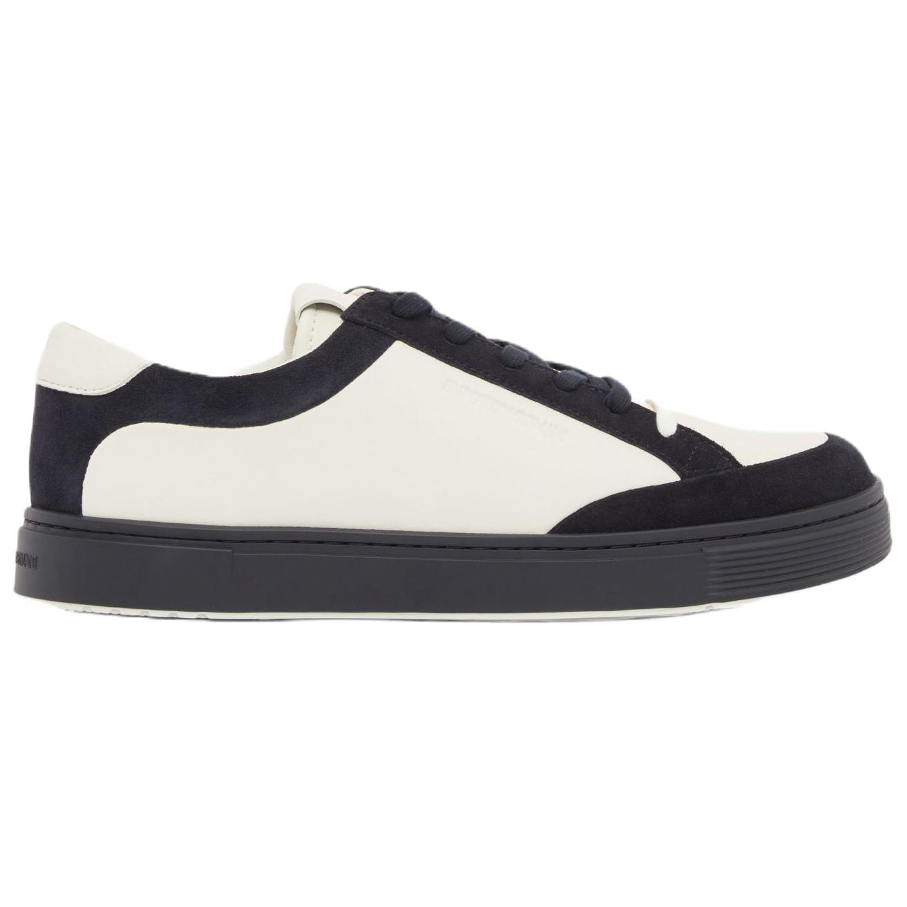 EMPORIO ARMANI Split Cow Leather Low top Skateboard Shoes 3cm Men's Navy/Ecru — фото 3