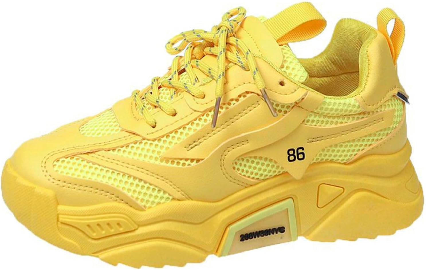 

Летящие вязаные кроссовки для женщин Осень и зима Модные с круглым носком Шнуровка Повседневная обувь с толстой подошвой Мужские водные туфли Generic, желтый