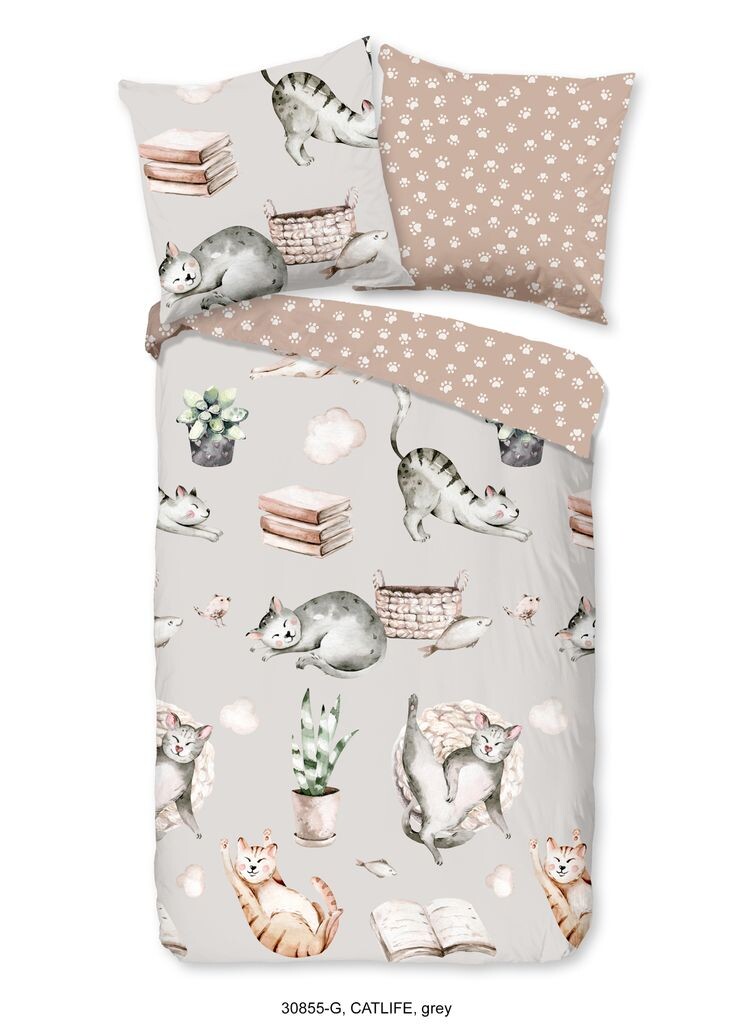 

Постельное белье Good Morning "Catlife" с котами - серый - 135 х 200 см - 100% хлопок Muller Textil