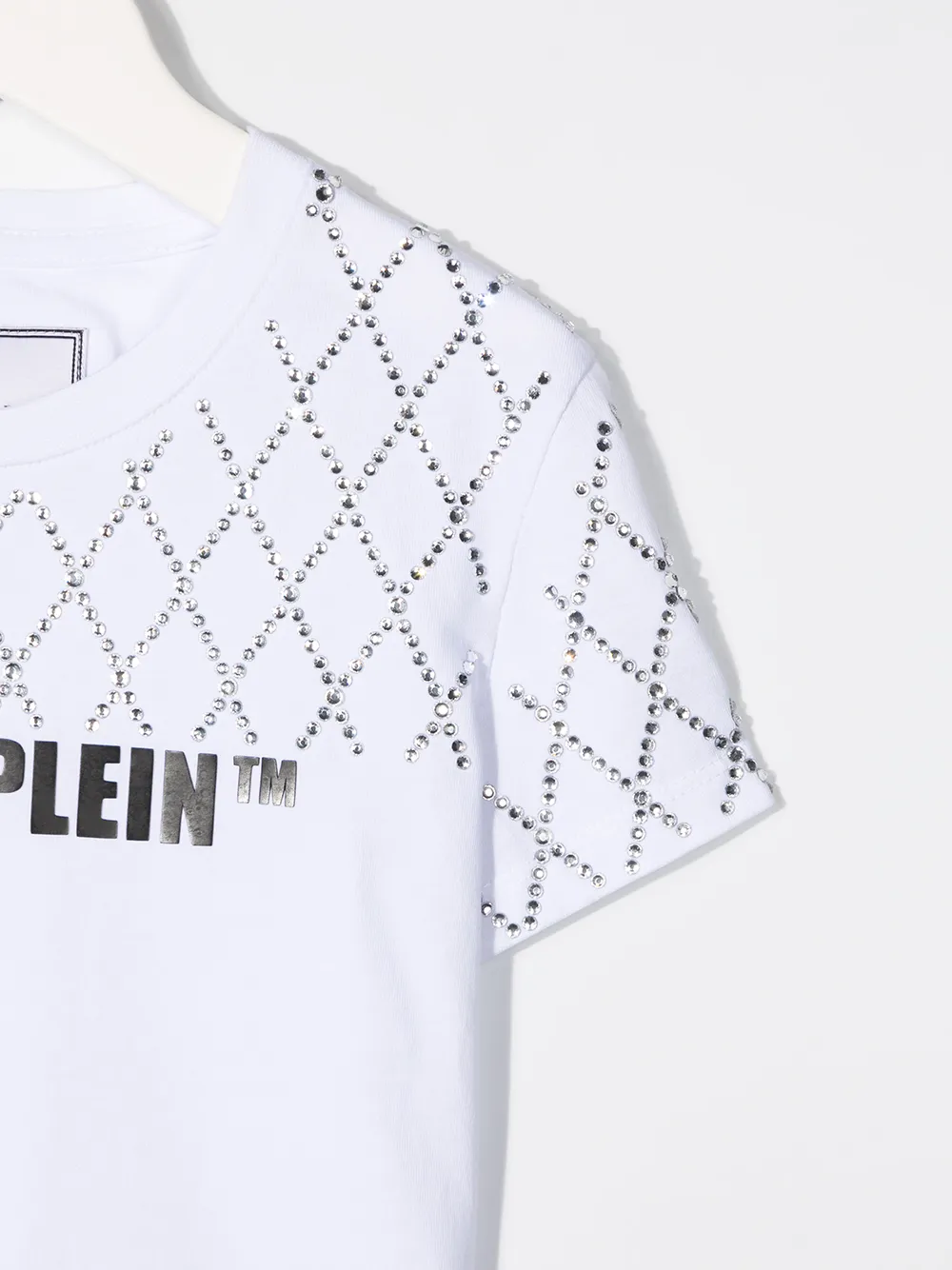 Футболка с короткими рукавами и стразами Philipp Plein Junior, белый — фото 3