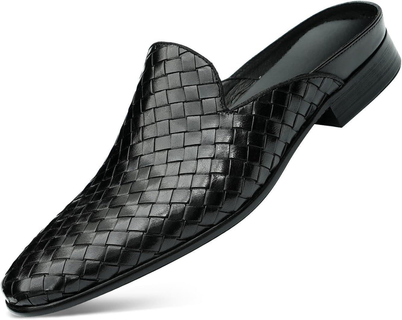 

Мужские мюли Santimon сандалии формальные лоферы из кожи, деловые повседневные плетеные тапочки с открытой спиной, уличная обувь с легким надеванием для мужчин, черный