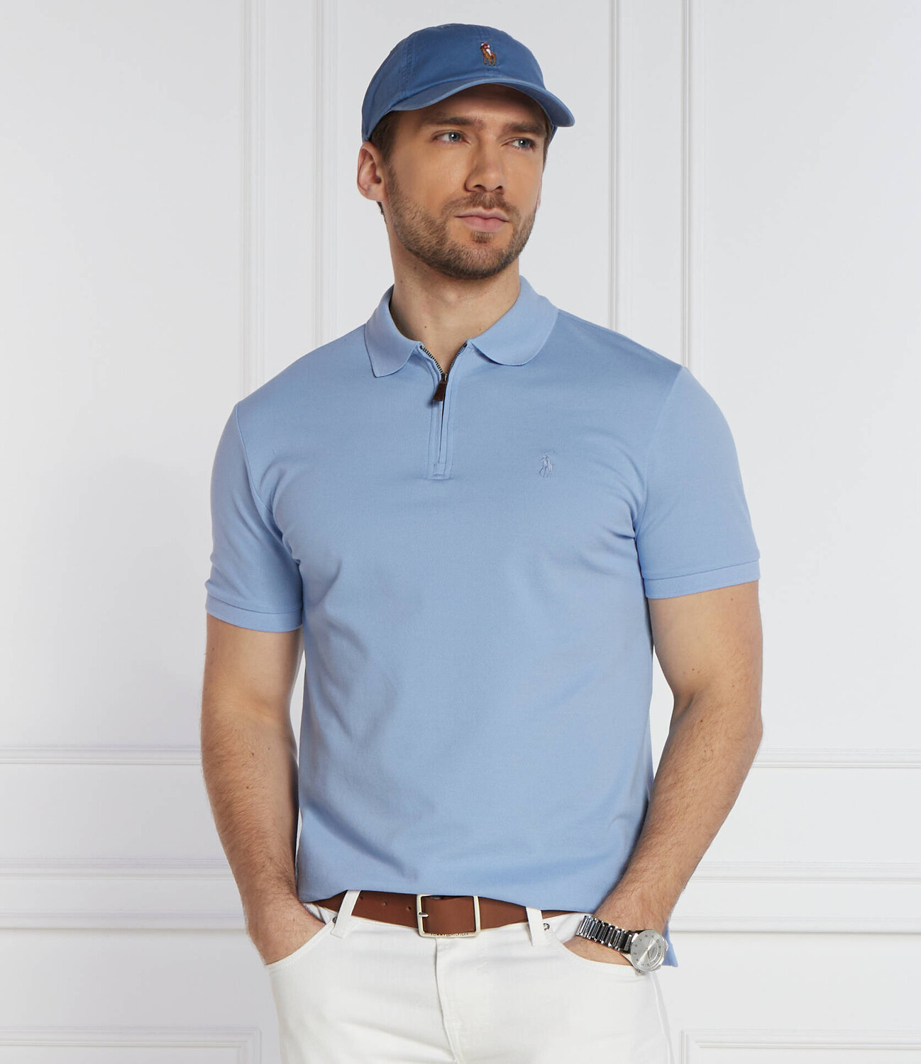 Поло POLO RALPH LAUREN Custom slim fit stretch mesh, небесно-голубой — фото 3