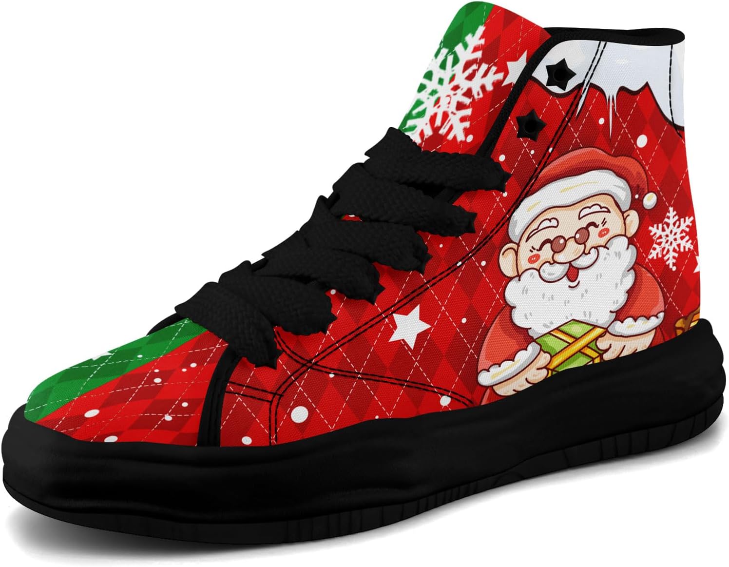 

Крутые кастомные высокие кеды с тематикой Санты, праздничная обувь, удобные легкие кроссовки для мужчин и женщин, на Рождество Coolcustomize, красный