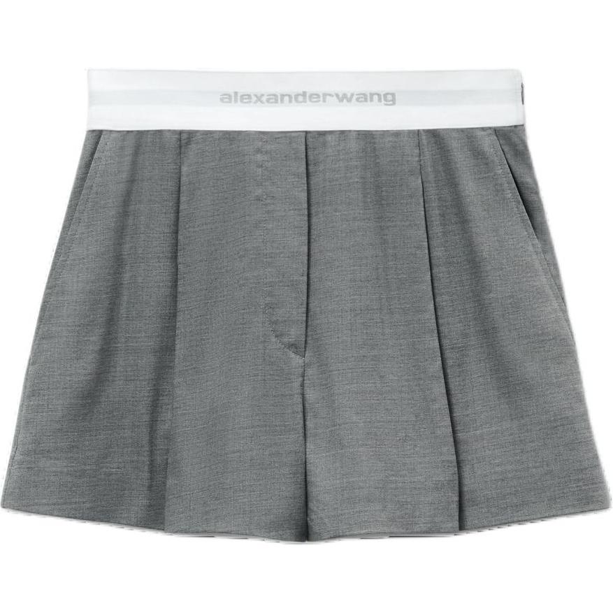 

Шорты плиссированные с логотипом на поясе Alexander Wang, светло-серые