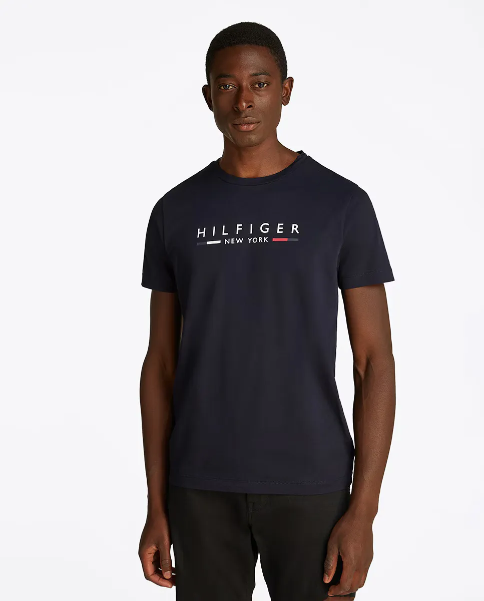 

Мужская футболка с напечатанным брендингом Tommy Hilfiger, темно-синий